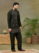 Bottle Green Embroidered Kurta with Palazzo Pant