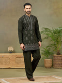 Bottle Green Embroidered Kurta with Palazzo Pant