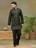 Bottle Green Embroidered Kurta with Palazzo Pant