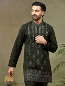 Bottle Green Embroidered Kurta with Palazzo Pant