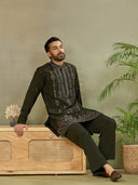 Bottle Green Embroidered Kurta with Palazzo Pant