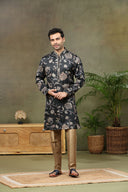 Black Silk Kurta with Antique Aligarhi Pant