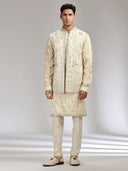 Fawn Tissue Silk Embroidered Bandi Kurta Set