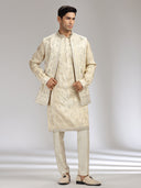 Fawn Tissue Silk Embroidered Bandi Kurta Set