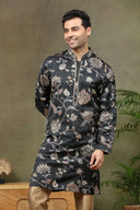 Black Silk Kurta with Antique Aligarhi Pant