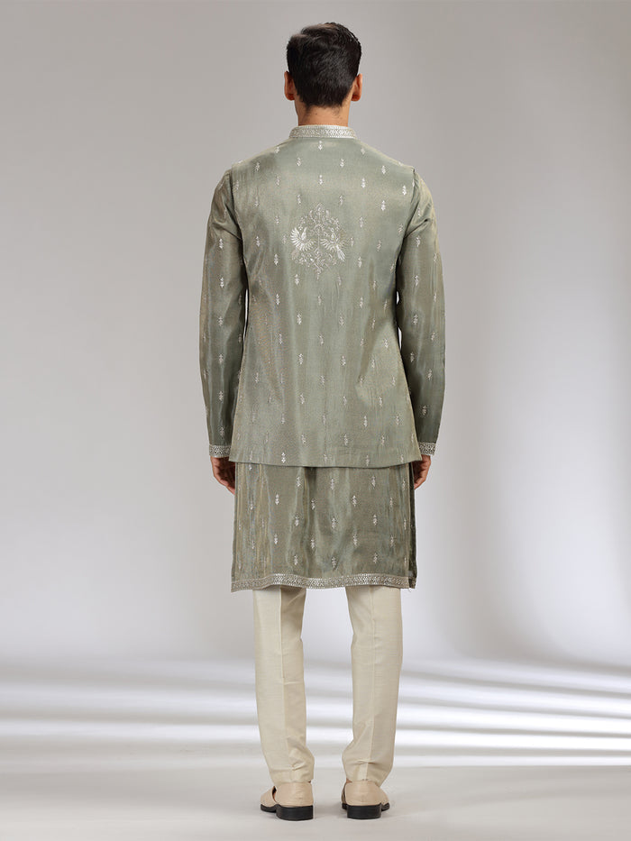 Dark Grey Tissue Silk Embroidered Bandi Kurta Set