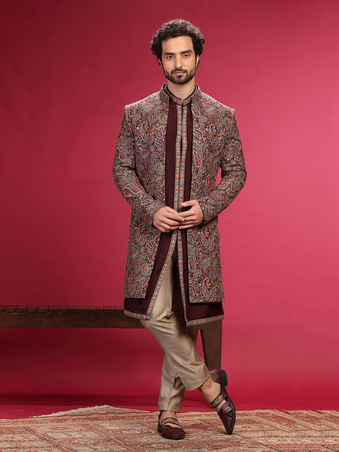 Indo-Western Set with Multi Colour Thread Work and Aligadi