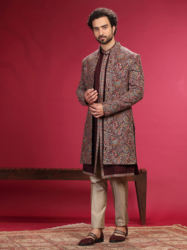 Indo-Western Set with Multi Colour Thread Work and Aligadi