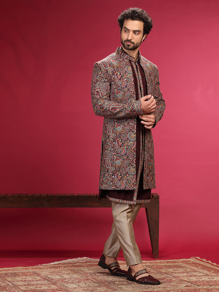 Indo-Western Set with Multi Colour Thread Work and Aligadi