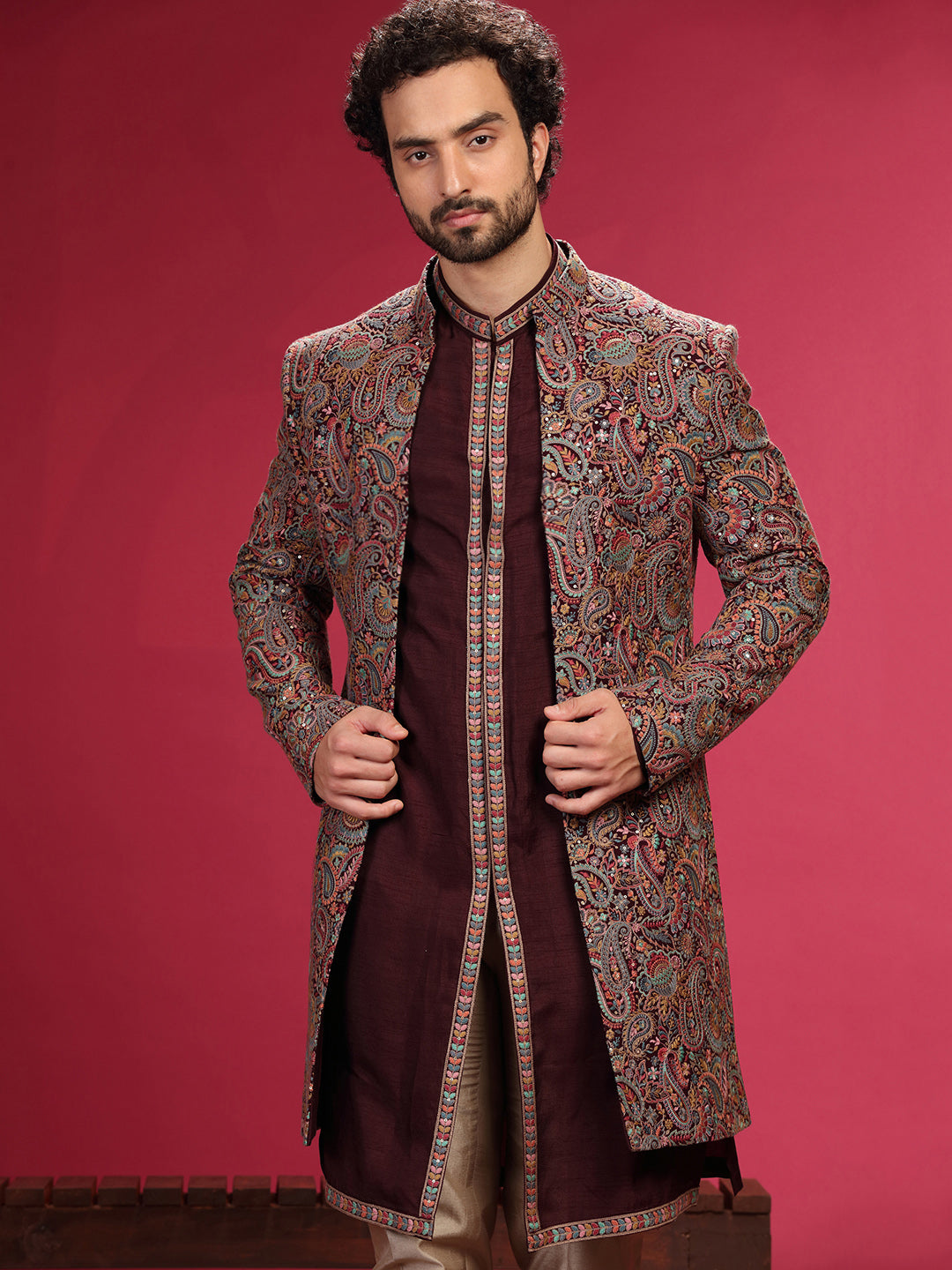 Indo-Western Set with Multi Colour Thread Work and Aligadi