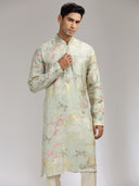 Pista Tussar Silk Embroidered Kurta Set