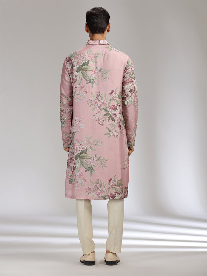 Onion Tussar Silk Embroidered Kurta Set - KORANM