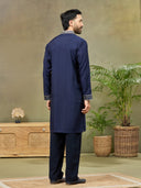 Navy Embroidered Kurta with Aligarhi Pant