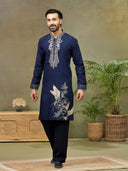 Navy Embroidered Kurta with Aligarhi Pant