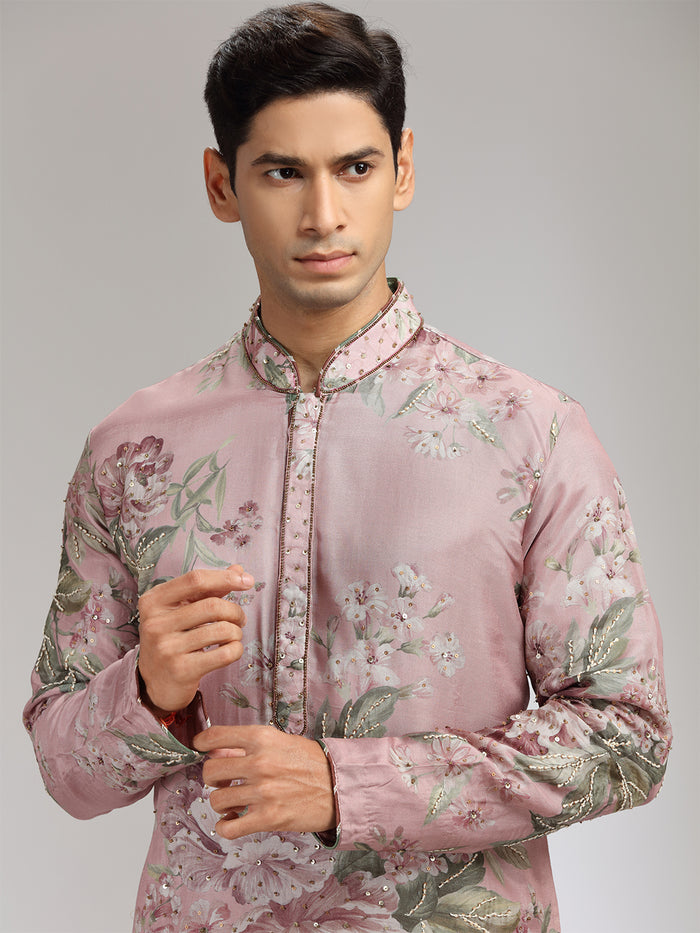 Onion Tussar Silk Embroidered Kurta Set - KORANM