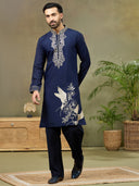 Navy Embroidered Kurta with Aligarhi Pant