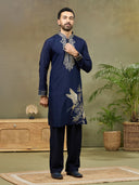 Navy Embroidered Kurta with Aligarhi Pant
