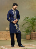 Navy Embroidered Kurta with Aligarhi Pant