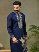 Navy Embroidered Kurta with Aligarhi Pant