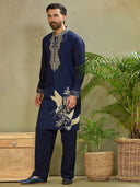 Navy Embroidered Kurta with Aligarhi Pant