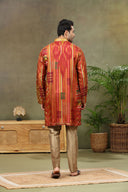 Olive Silk Printed Kurta with Highlight Embroidery and Aligarhi Pants