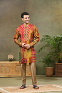 Olive Silk Printed Kurta with Highlight Embroidery and Aligarhi Pants