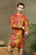 Olive Silk Printed Kurta with Highlight Embroidery and Aligarhi Pants