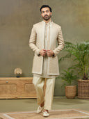 Beige Rose Silk Resham Embroidered Indo Western Set - KORANM