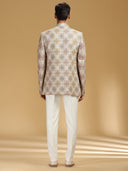 Cream Silk Embroidered Jodhpuri Set with Dupatta