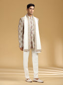 Cream Silk Embroidered Jodhpuri Set with Dupatta