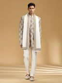 Cream Silk Embroidered Jodhpuri Set with Dupatta