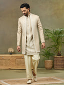 Beige Rose Silk Resham Embroidered Indo Western Set - KORANM