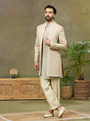 Beige Rose Silk Resham Embroidered Indo Western Set - KORANM
