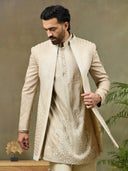Beige Rose Silk Resham Embroidered Indo Western Set - KORANM