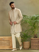Beige Rose Silk Resham Embroidered Indo Western Set - KORANM