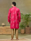 Pink Silk Printed Kurta with Highlight Embroidery and Aligarhi Pant - KORANM
