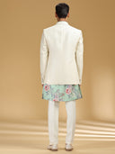 Cream Khadi Silk Embroidered Jodhpuri Set