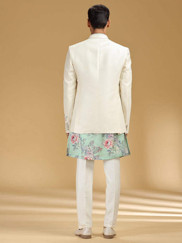 Cream Khadi Silk Embroidered Jodhpuri Set