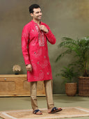 Pink Silk Printed Kurta with Highlight Embroidery and Aligarhi Pant - KORANM