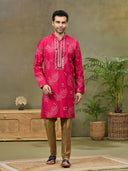 Pink Silk Printed Kurta with Highlight Embroidery and Aligarhi Pant - KORANM