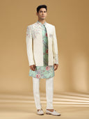 Cream Khadi Silk Embroidered Jodhpuri Set