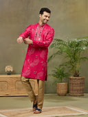 Pink Silk Printed Kurta with Highlight Embroidery and Aligarhi Pant - KORANM