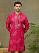 Pink Silk Printed Kurta with Highlight Embroidery and Aligarhi Pant - KORANM