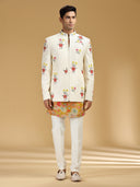Regal Cream Embroidered Khadi Silk Jodhpuri Set