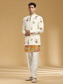 Regal Cream Embroidered Khadi Silk Jodhpuri Set