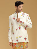 Regal Cream Embroidered Khadi Silk Jodhpuri Set