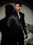 Black Floral Hand-Painted & Embroidered Stroma Indo-Western Set