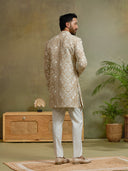 Mouse Floral Lakhnavi Fabric Embroidered Indo-Western Set with White Pant