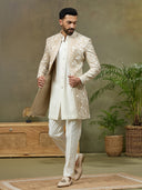 Mouse Floral Lakhnavi Fabric Embroidered Indo-Western Set with White Pant