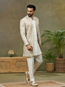 Mouse Floral Lakhnavi Fabric Embroidered Indo-Western Set with White Pant